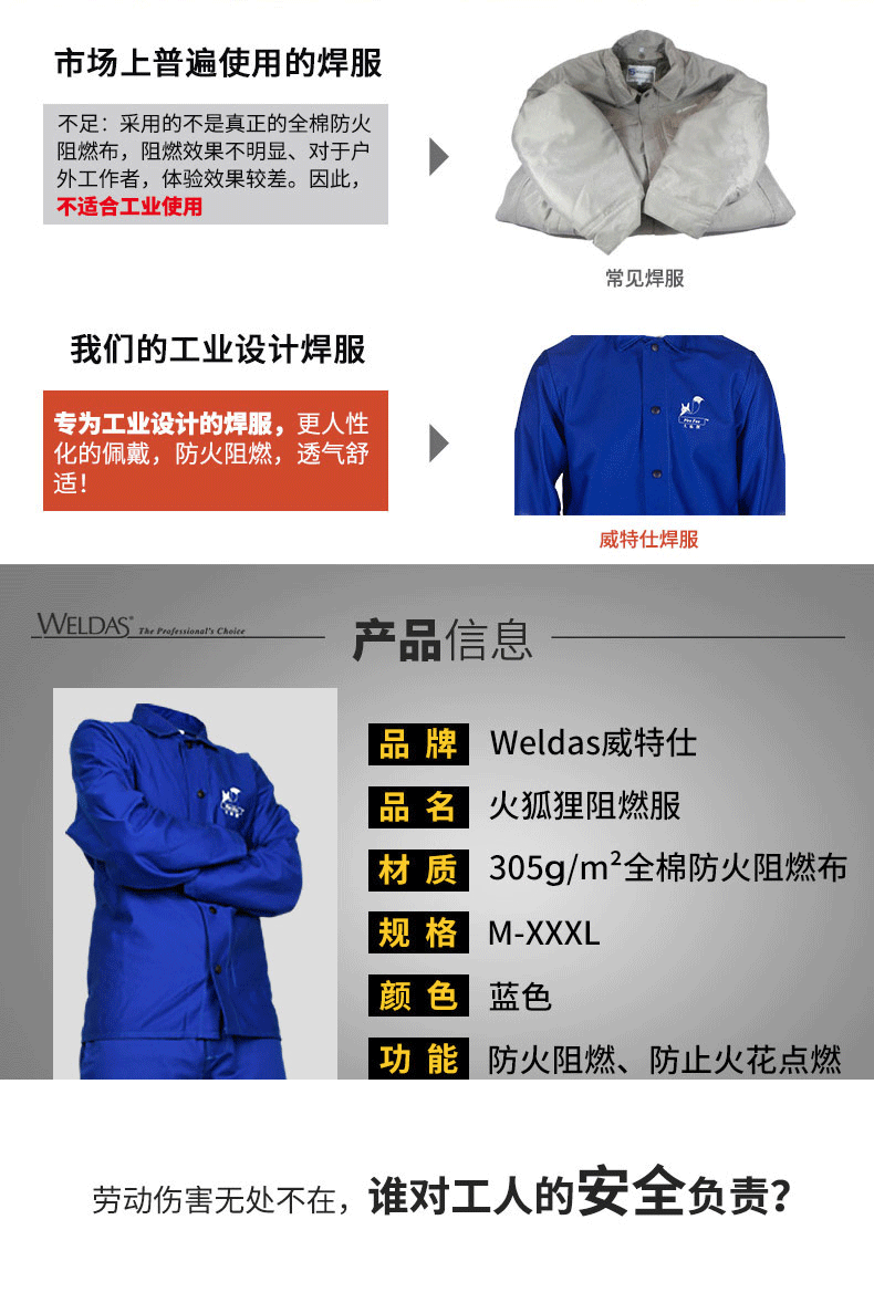 威特仕C33-6830藍(lán)色焊工服上衣圖片2