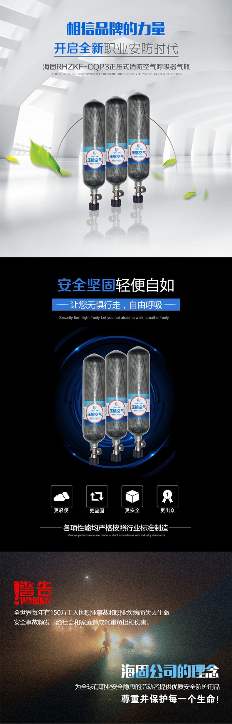 海固3L正壓式空氣呼吸器碳纖維復合氣瓶圖片1