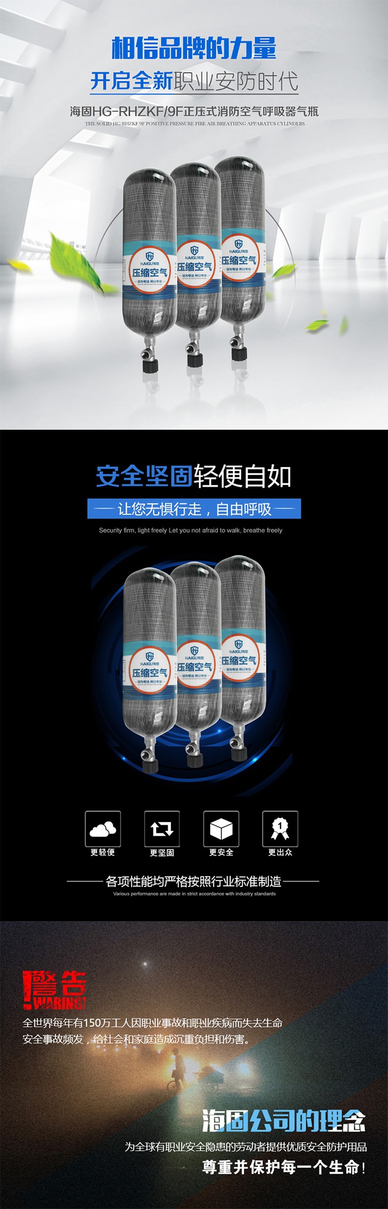 海固HG-RHZKF/9F正壓式空氣呼吸器碳纖維復合氣瓶圖片1