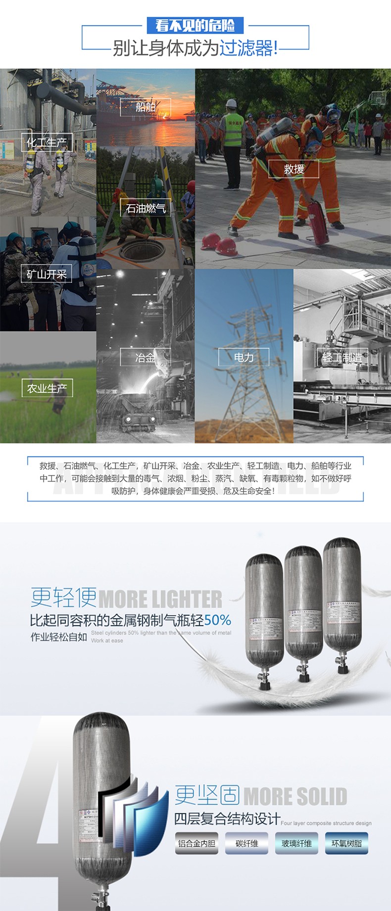 海固HG-RHZKF/12F正壓式空氣呼吸器碳纖維復(fù)合氣瓶圖片2