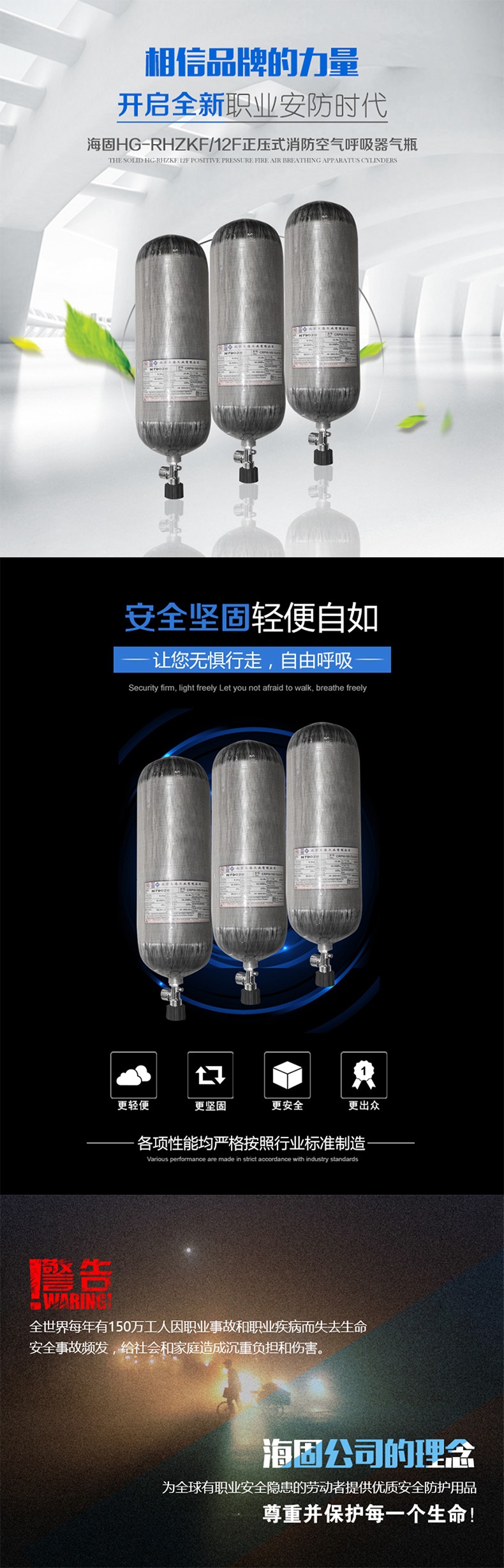 海固HG-RHZKF/12F正壓式空氣呼吸器碳纖維復(fù)合氣瓶圖片1