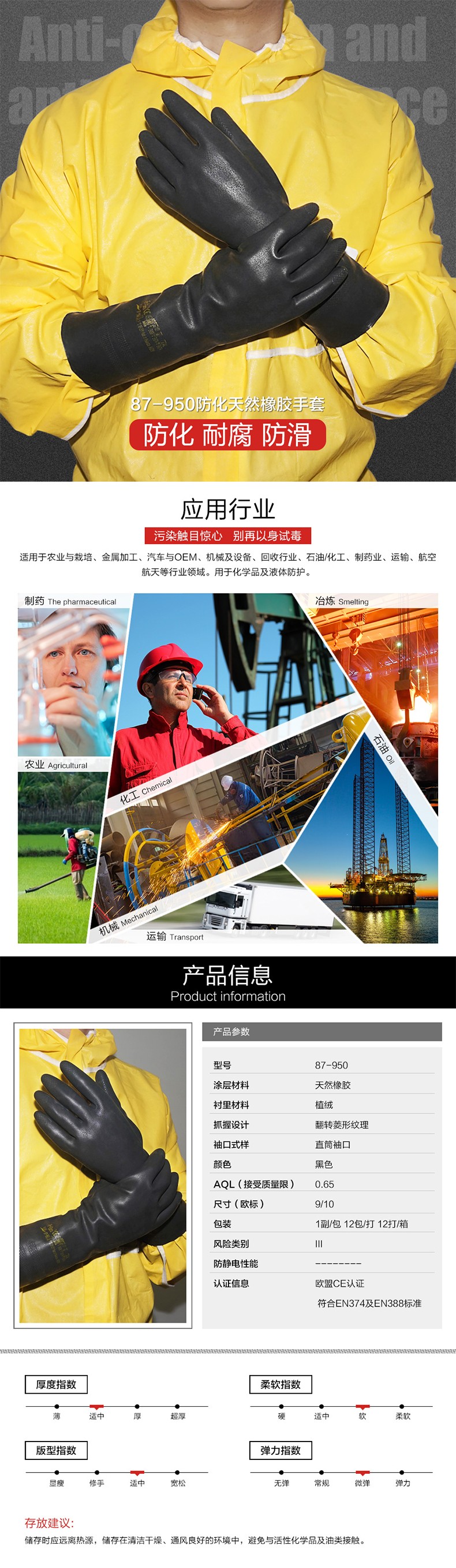 海固087-950防化服配件手套 化學(xué)品防護手套，耐酸堿防護手套圖片
