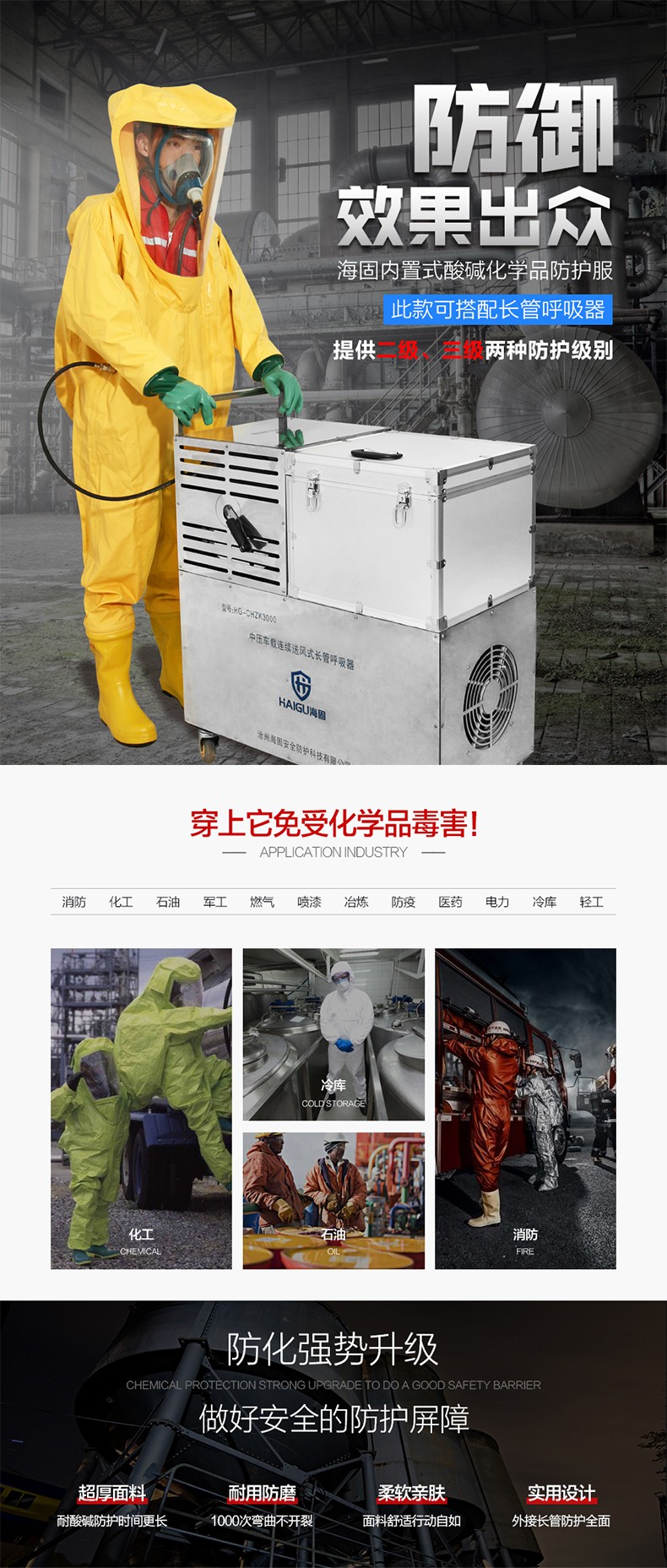 海固定制款！內(nèi)置外接 內(nèi)置插孔防化服圖片1