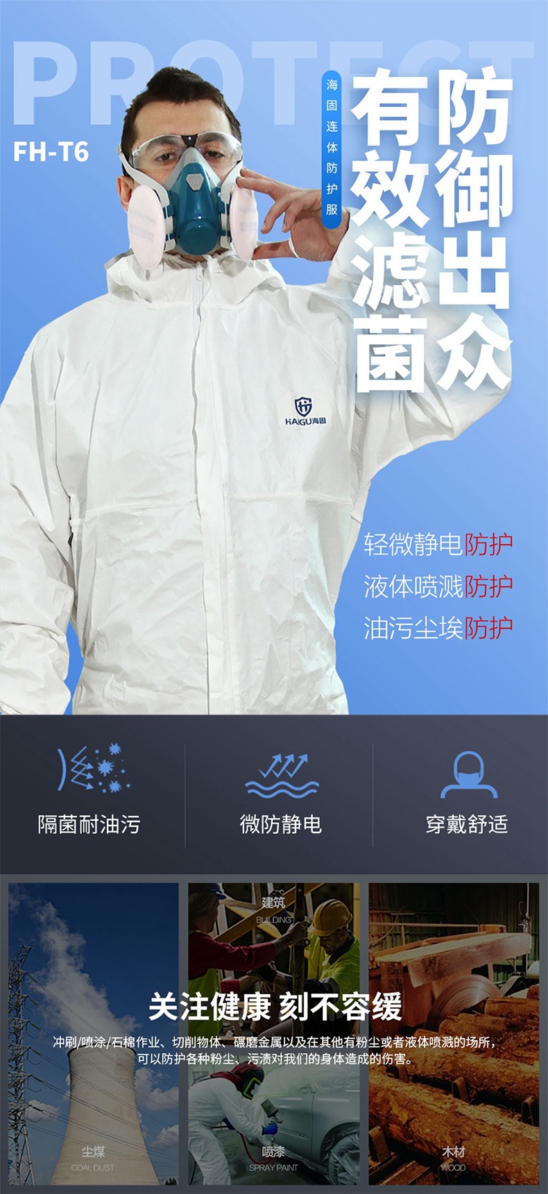 海固FH-T6防護服 靜電液體油污塵埃防護服圖片1