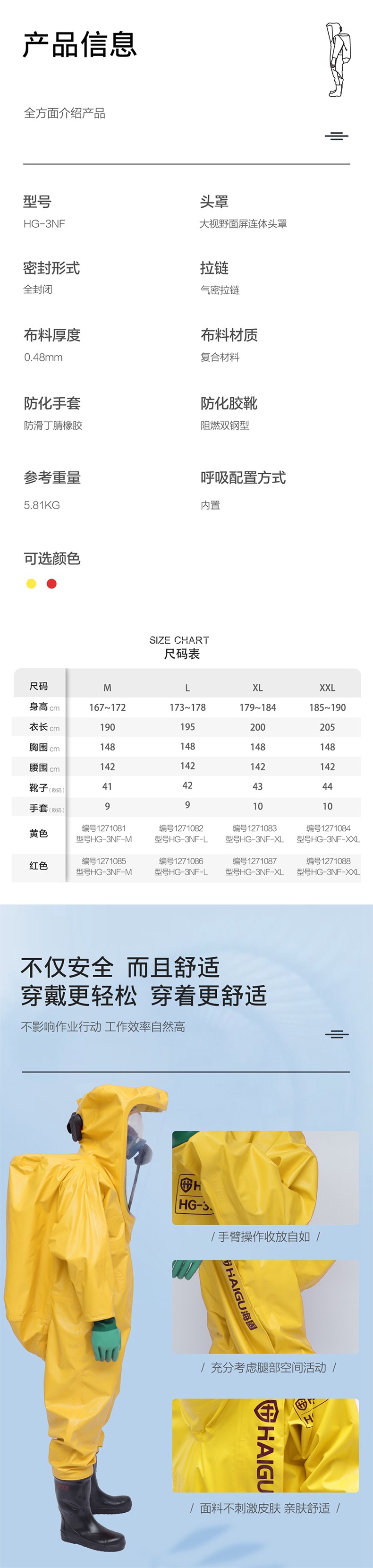 海固HG-3NF全封閉重型防化服 內(nèi)置三級(jí)防化服 （不含空氣呼吸器）圖片3
