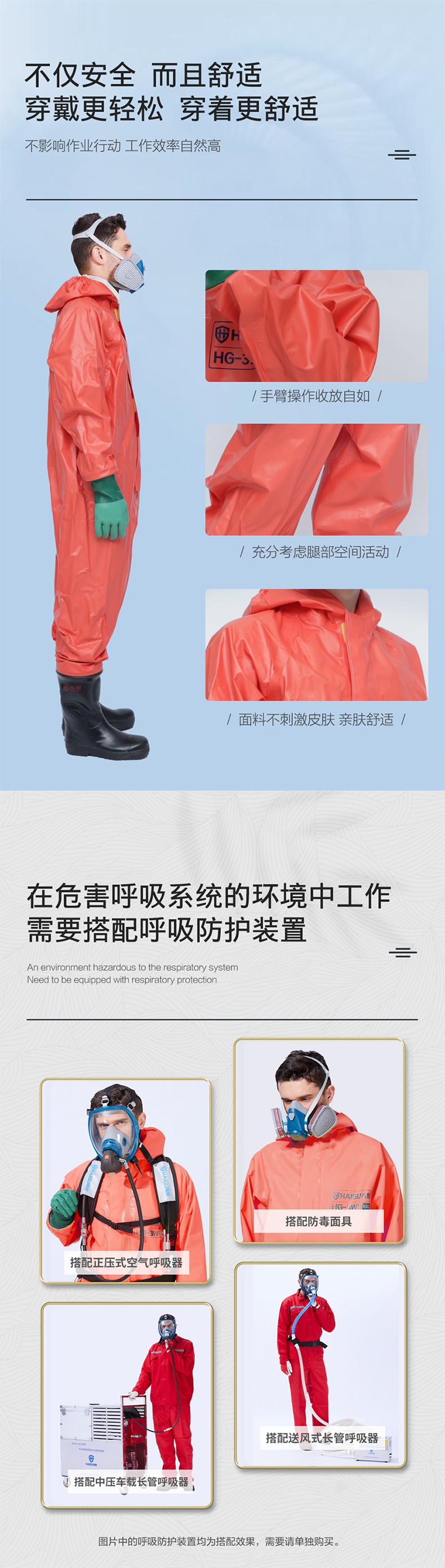 海固HG-3WF外置3級半封閉輕型防化服 酸堿防護(hù)服圖片4