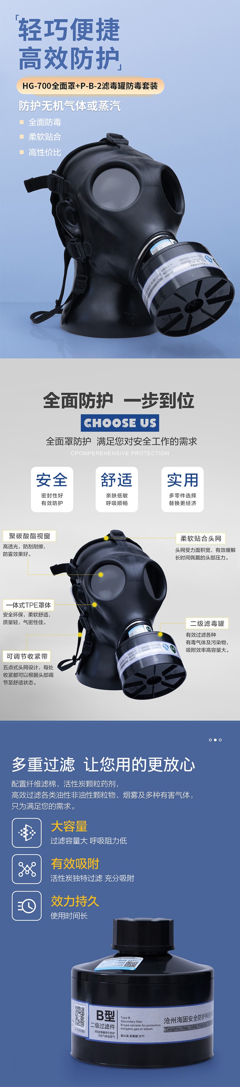 海固HG-700 P-B-2濾毒罐無機(jī)氣體綜合防毒面具圖片