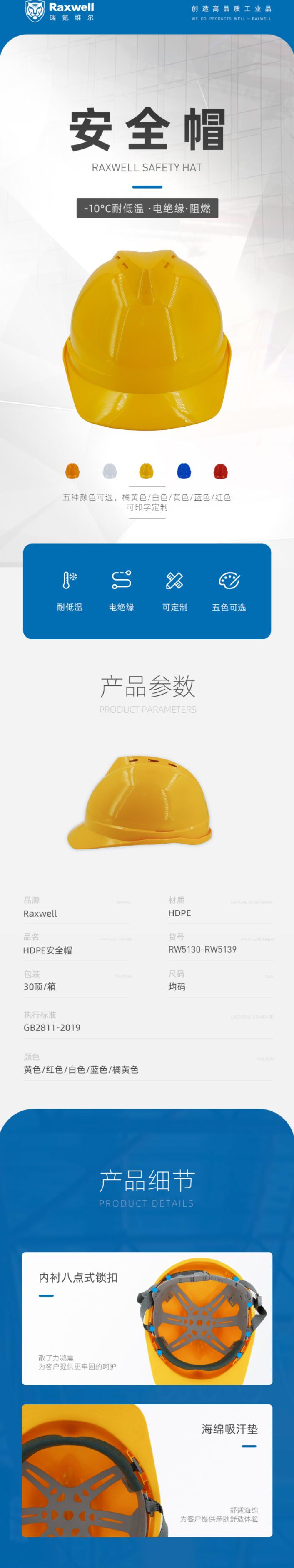 瑞氪維爾RW5138 HDPE無(wú)透氣孔安全帽圖片