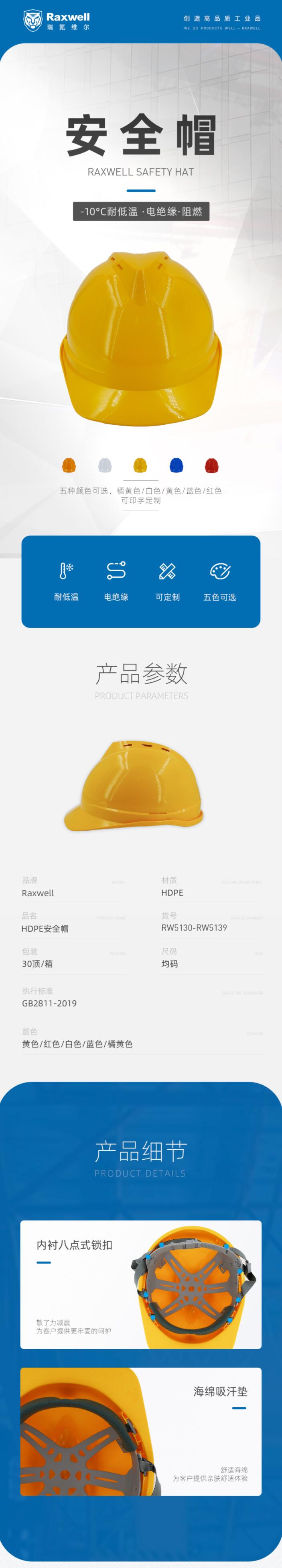瑞氪維爾RW5137 HDPE無透氣孔安全帽圖片