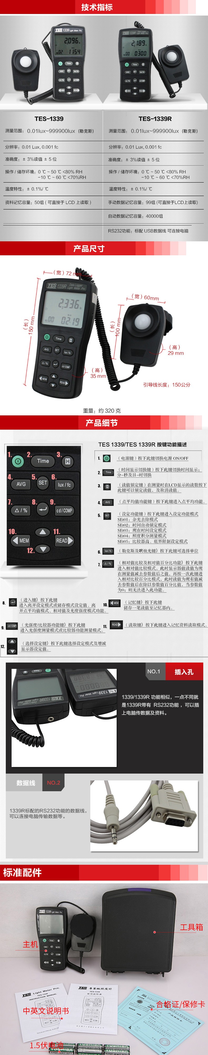 泰仕TES TES-1339專業(yè)級(jí)照度計(jì)圖片3
