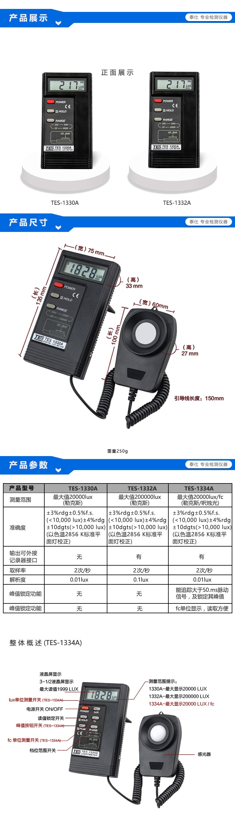 泰仕TES TES-1334A數(shù)字式照度計(jì)圖片2