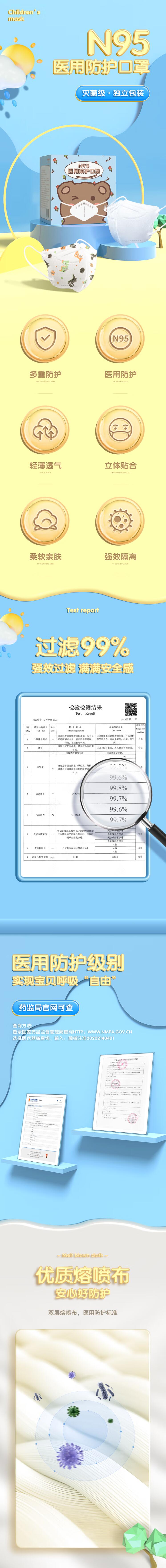 美仕康N95級(jí)滅菌醫(yī)用防護(hù)兒童口罩圖片1