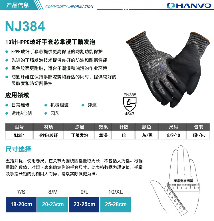恒輝NJ384耐磨防滑5級(jí)防割手套圖片1