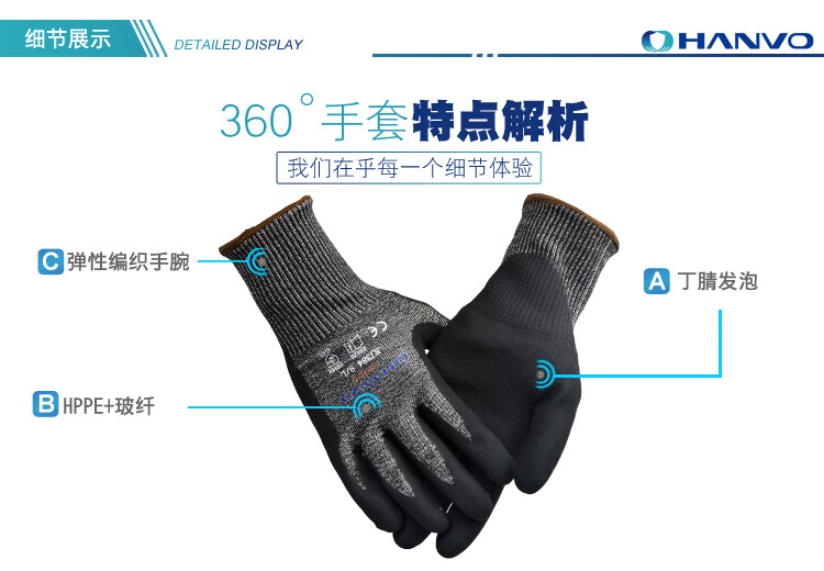 恒輝NJ384耐磨防滑5級(jí)防割手套圖片6