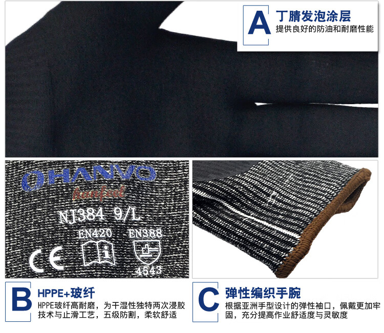 恒輝NJ384耐磨防滑5級(jí)防割手套圖片7