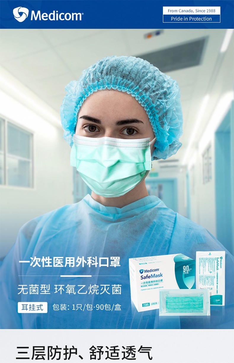 麥迪康2385無(wú)菌藍(lán)色一次性醫(yī)用外科口罩圖片1