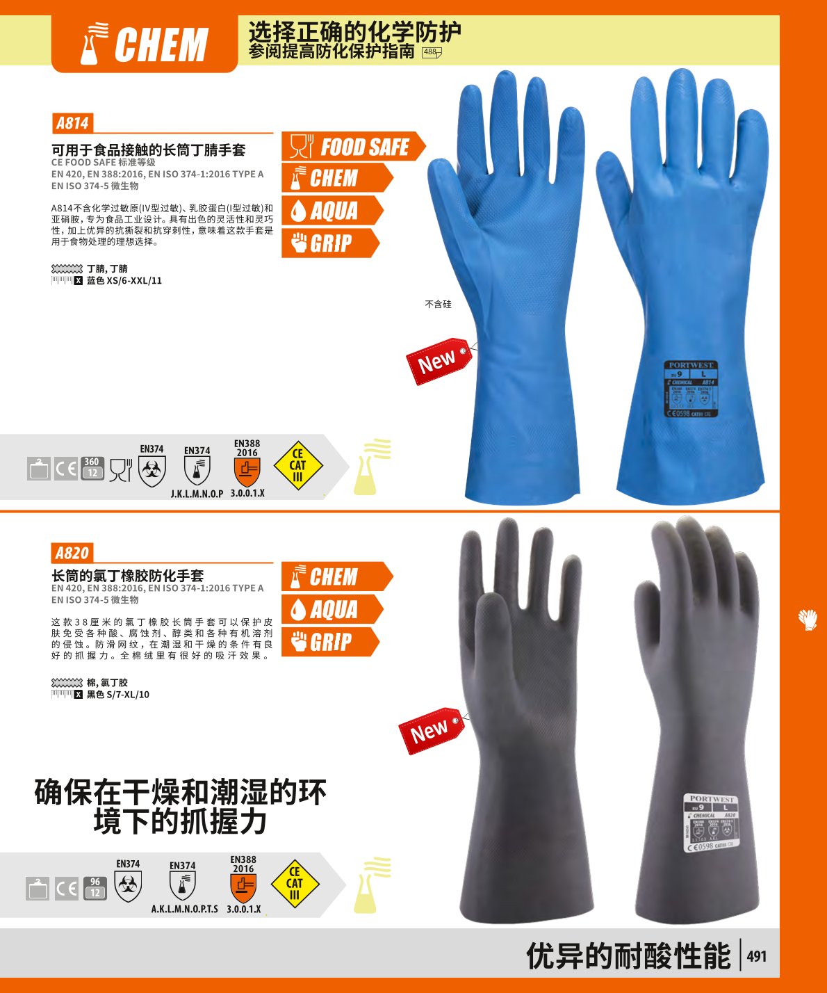 波偉斯特Portwest A814食品級(jí)長筒丁腈手套1