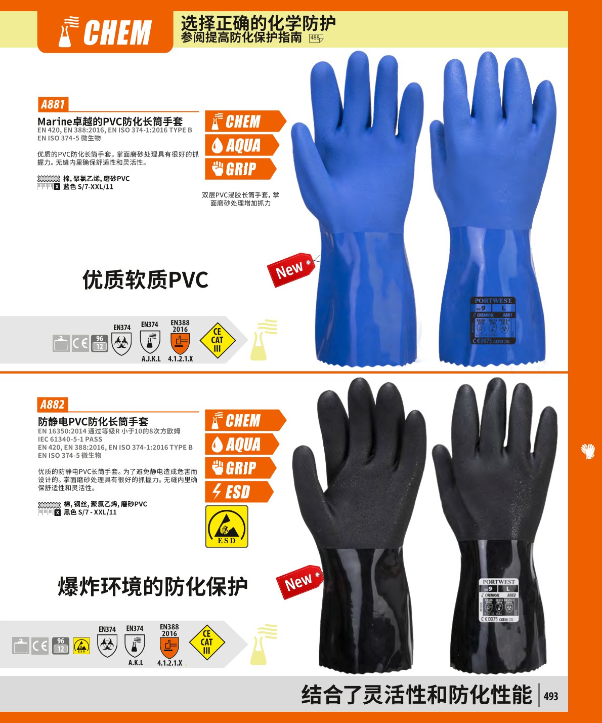 波偉斯特Portwest A881 Marine PVC長(zhǎng)筒防化手套1