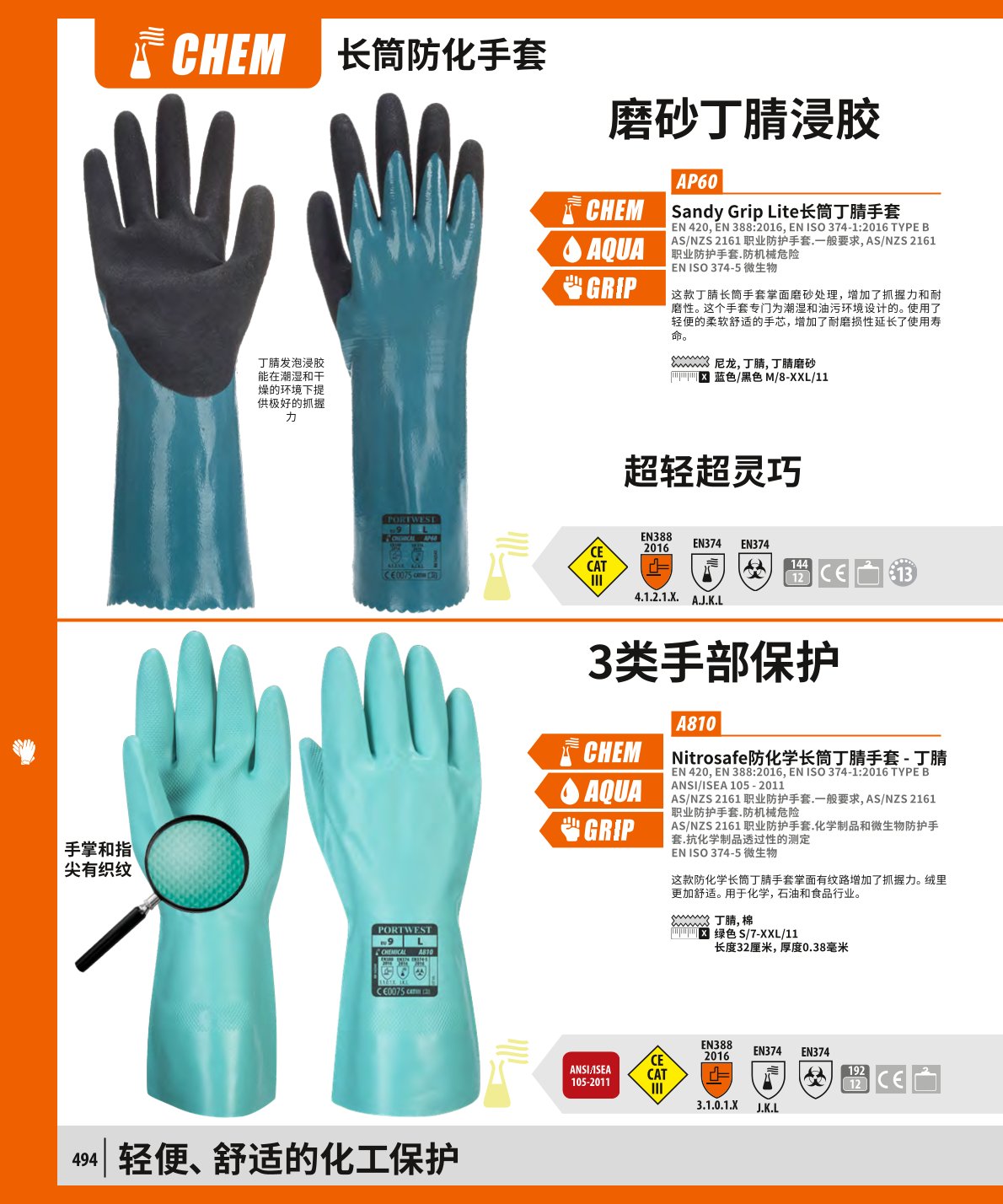 波偉斯特Portwest A810Nitrosafe長(zhǎng)筒丁腈防化手套1