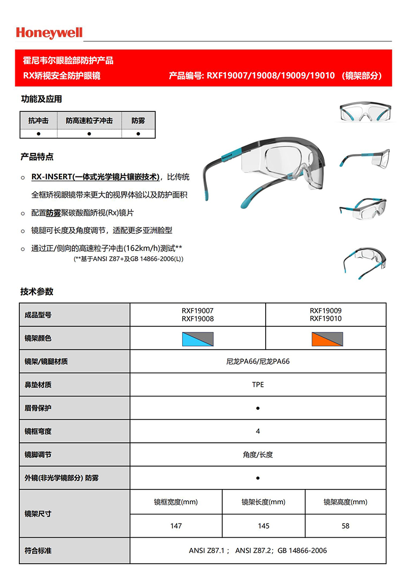 Honeywell霍尼韋爾RXF19007 RX200G防霧防沖擊靜謐藍矯視安全防護眼鏡 基礎(chǔ)款1