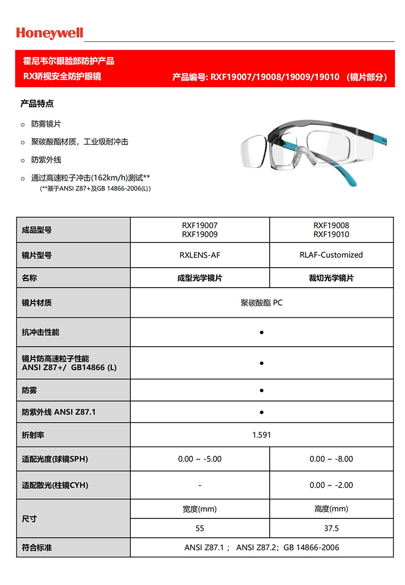 Honeywell霍尼韋爾RXF19007 RX200G防霧防沖擊靜謐藍矯視安全防護眼鏡 基礎(chǔ)款2