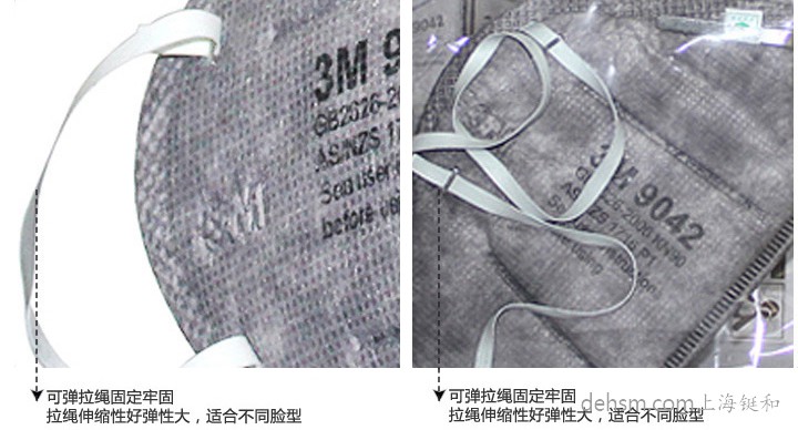 3M9042口罩可彈拉繩固定拉姑，彈性大，適合不同臉型