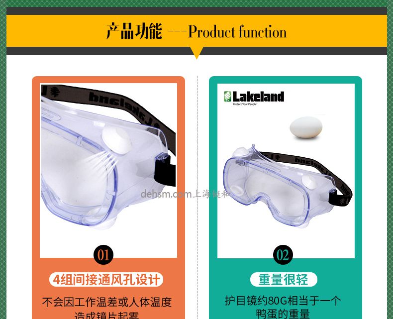雷克蘭G1510護目鏡4組間通風(fēng)口設(shè)計，重量輕約80克