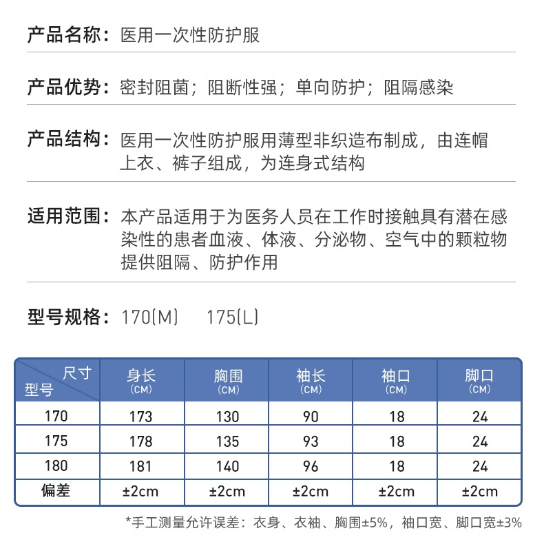 振德一次性醫(yī)用防護服產(chǎn)品說明
