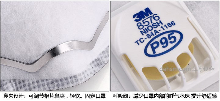 3M8576口罩可調(diào)節(jié)鼻夾設(shè)計，搭配冷流呼氣閥